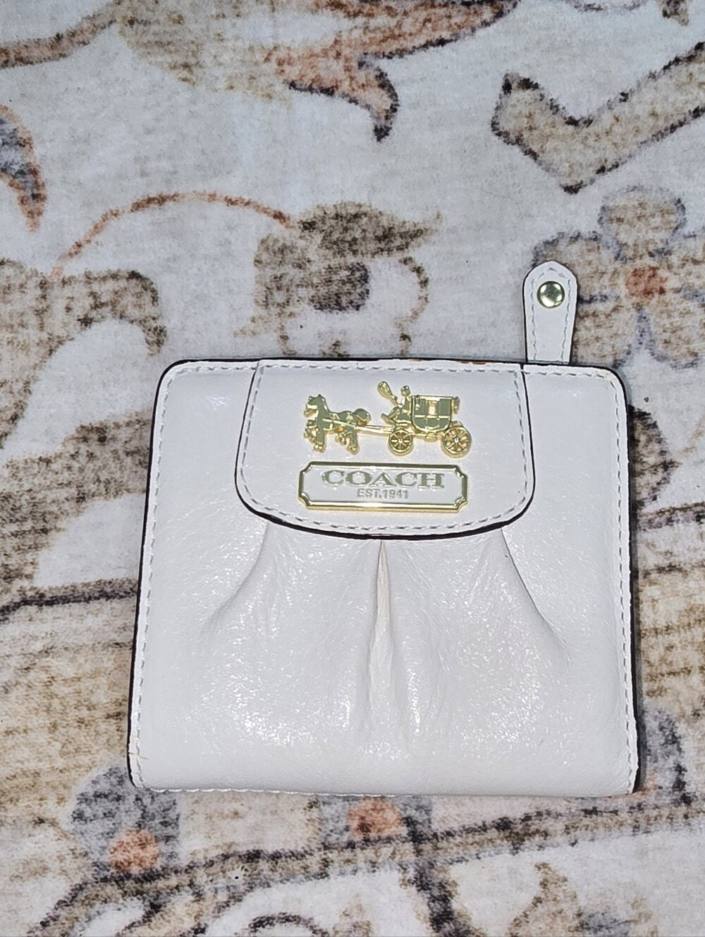 Coach Madison Bifold White Leather Small Wallet with Blue Interior